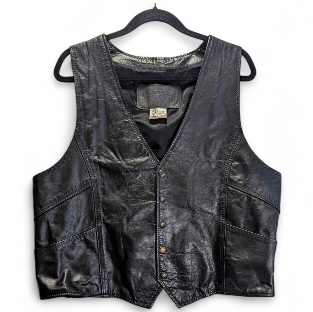 Vintage 80's The Leather Ranch Men's Classic Black Leather Vest Size L